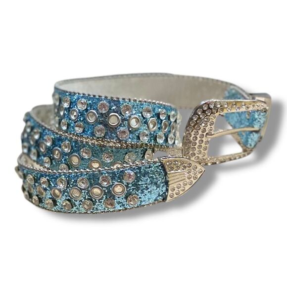 Western Blue Studded Rhinestone Belt NEW - Picture 3 of 3